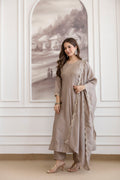 Women's Embroidered Vichitra Silk Kurti Pant & Dupatta Set | AF-JANVI CHIKU