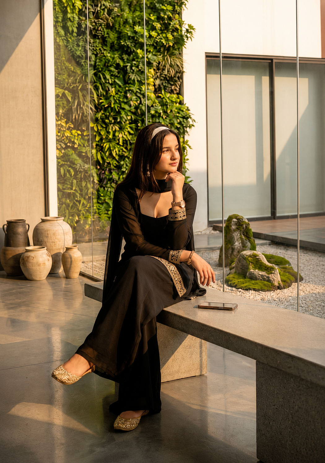 Women's Black Party Wear Ethnic Kurta Palazzo Set