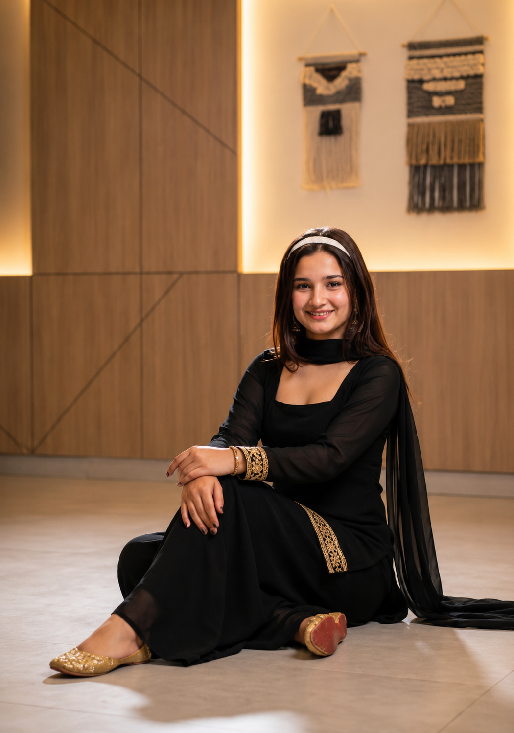 Women's Black Party Wear Ethnic Kurta Palazzo Set