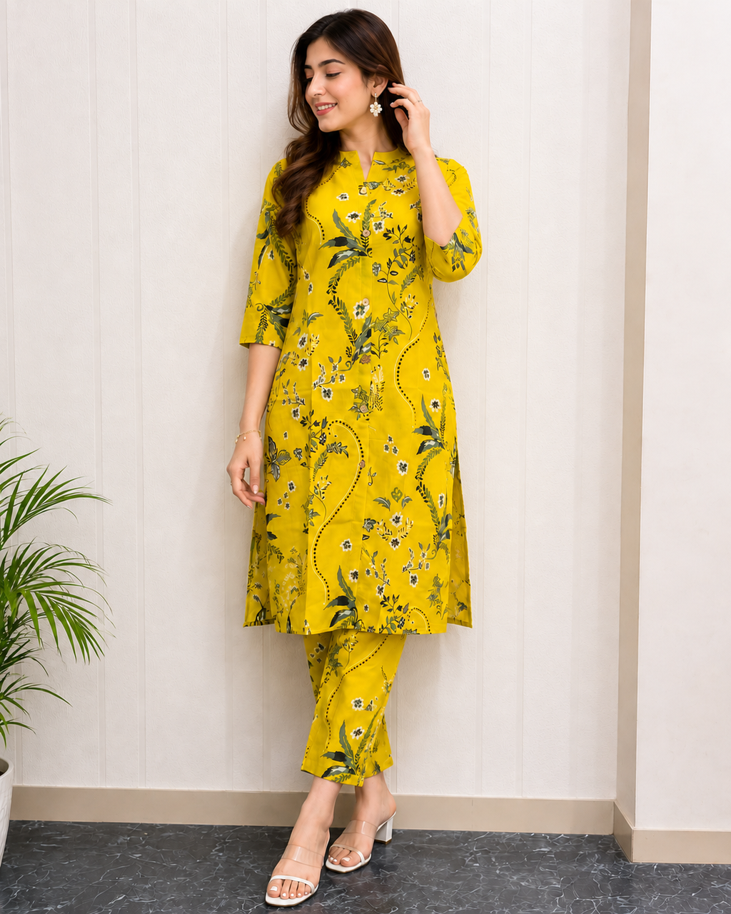 Women's Embroidered Cotton Blend Kurti Pant Set | DCVK-04