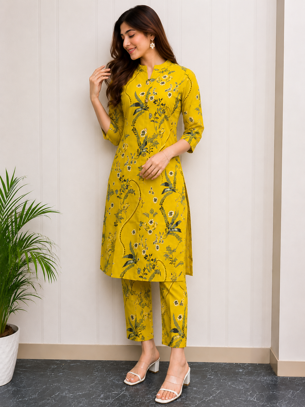 Women's Embroidered Cotton Blend Kurti Pant Set | DCVK-04