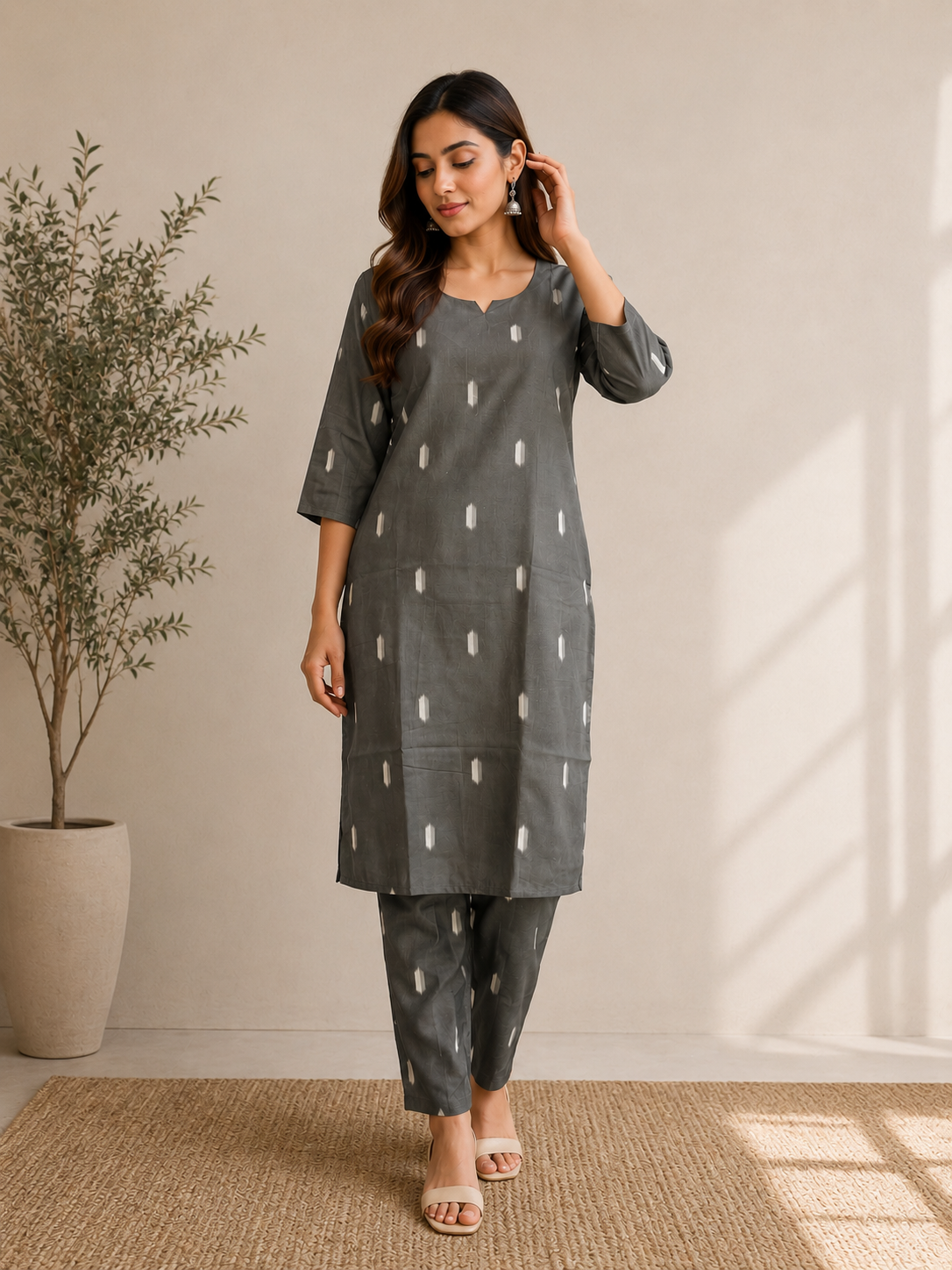 Women's Embroidered Cotton Blend Kurti with Pant Set | DCVK-05