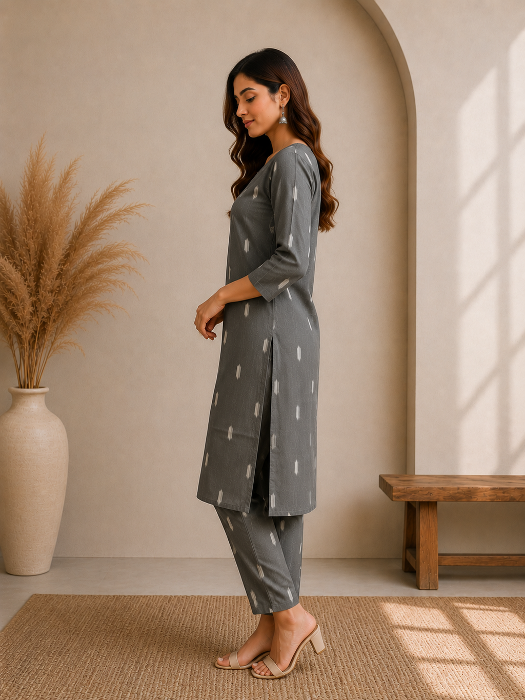 Women's Embroidered Cotton Blend Kurti with Pant Set | DCVK-05