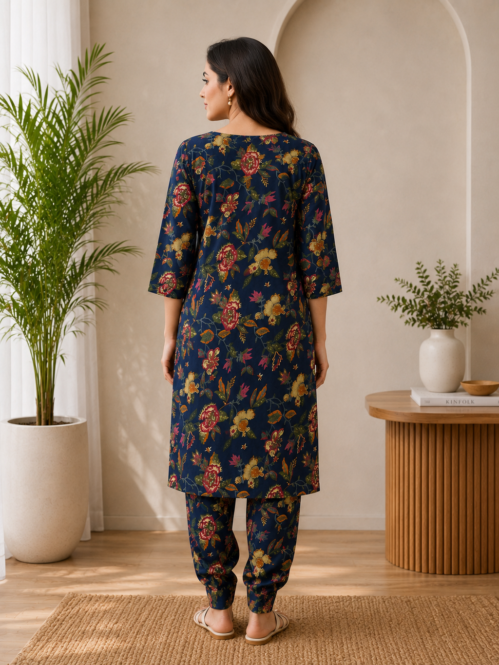 Women's Embroidered Cotton Blend Kurti with Pant Set | DCVK-06