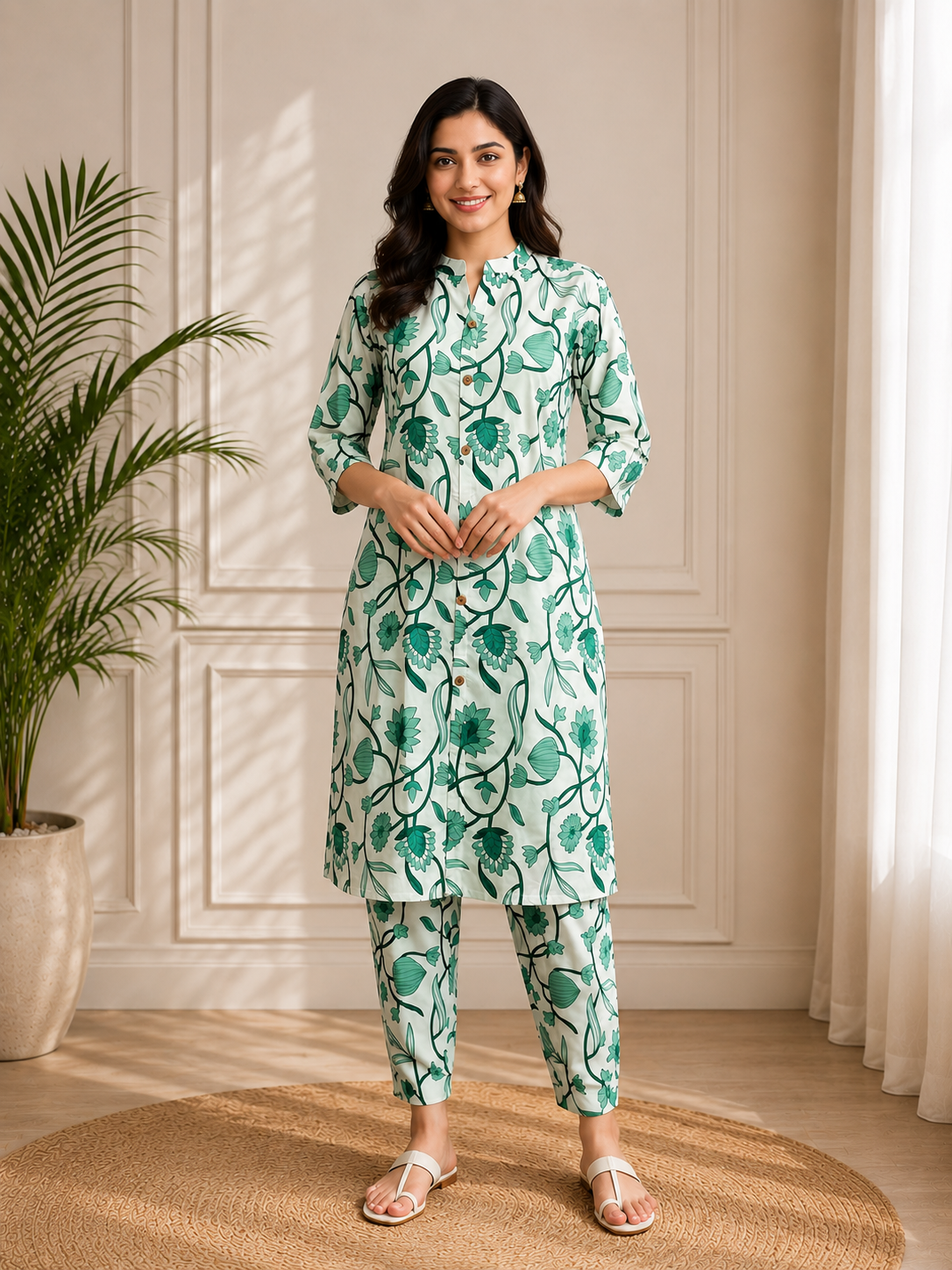 Women's Embroidered Cotton Blend Kurti with Pant Set | Design DCVK-07