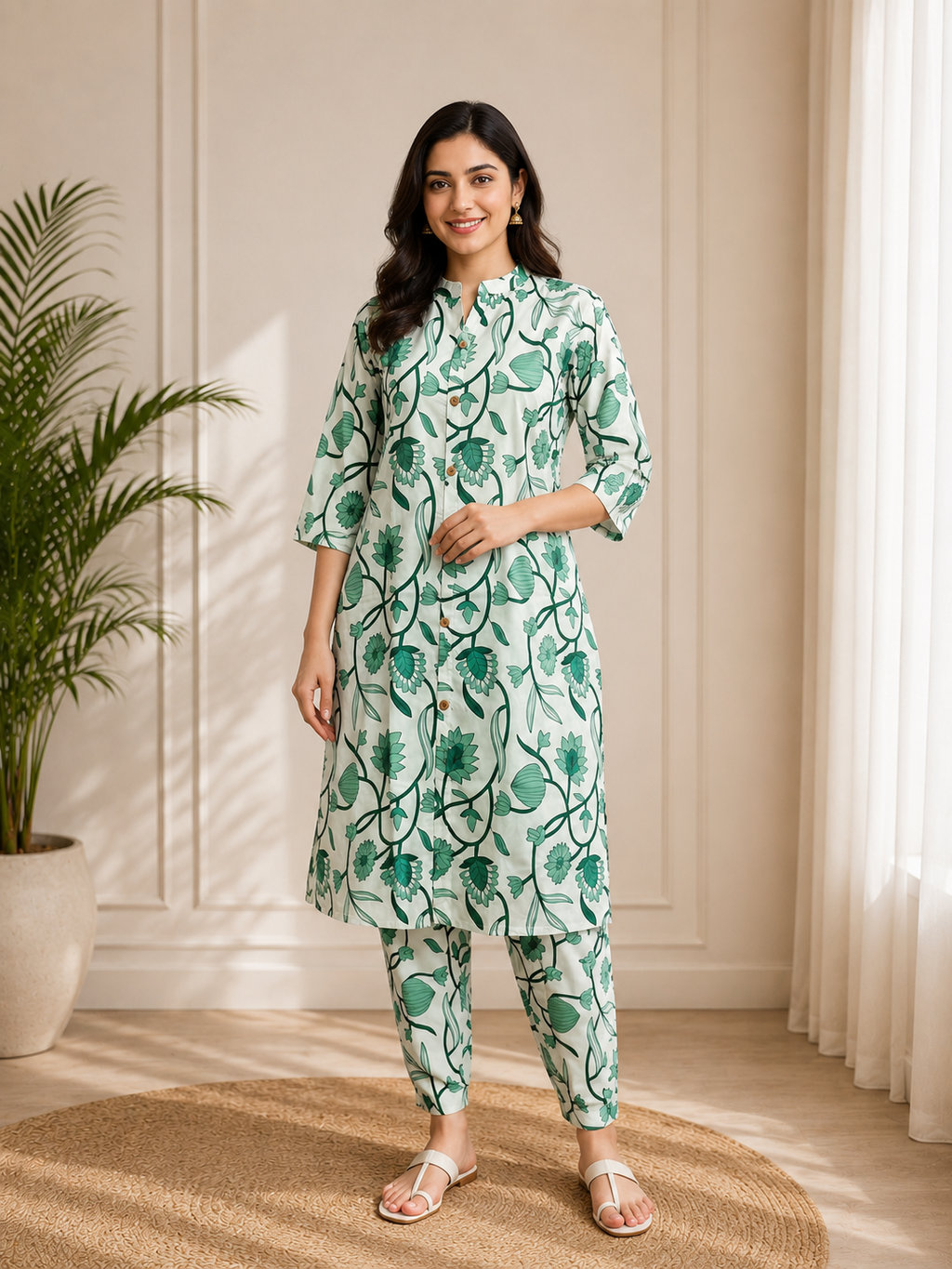 Women's Embroidered Cotton Blend Kurti with Pant Set | Design DCVK-07
