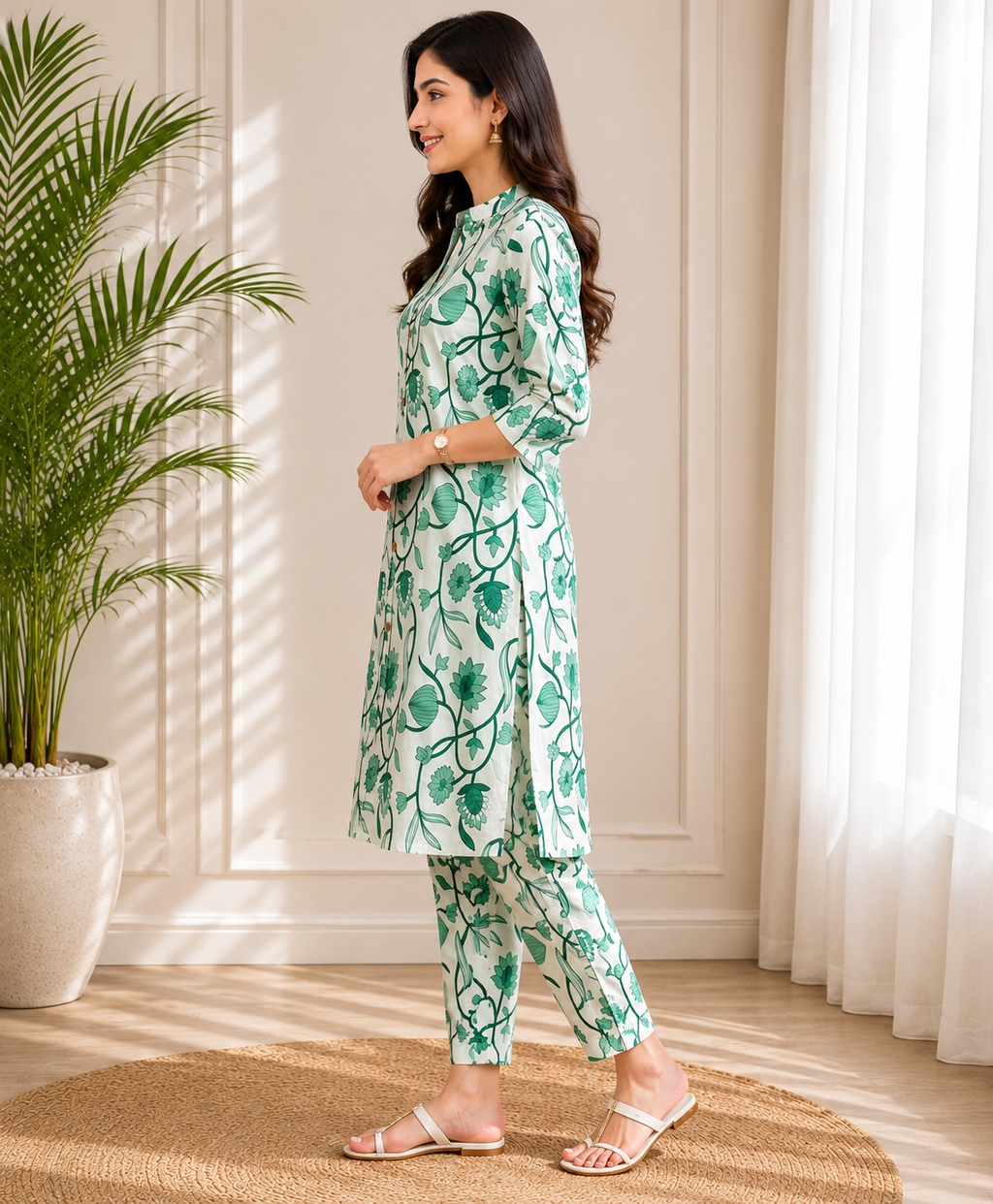 Women's Embroidered Cotton Blend Kurti with Pant Set | Design DCVK-07