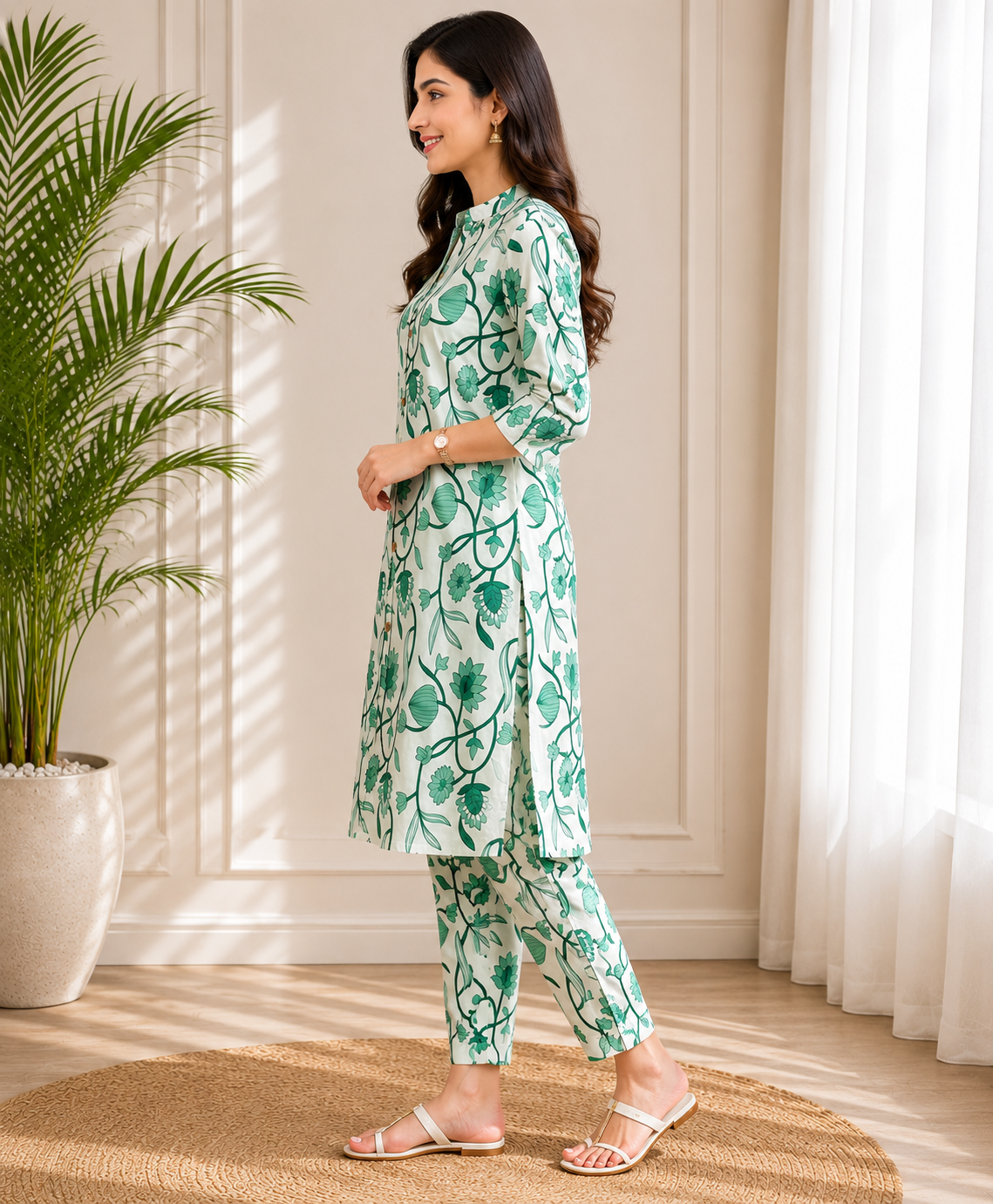 Women's Embroidered Cotton Blend Kurti with Pant Set | Design DCVK-07