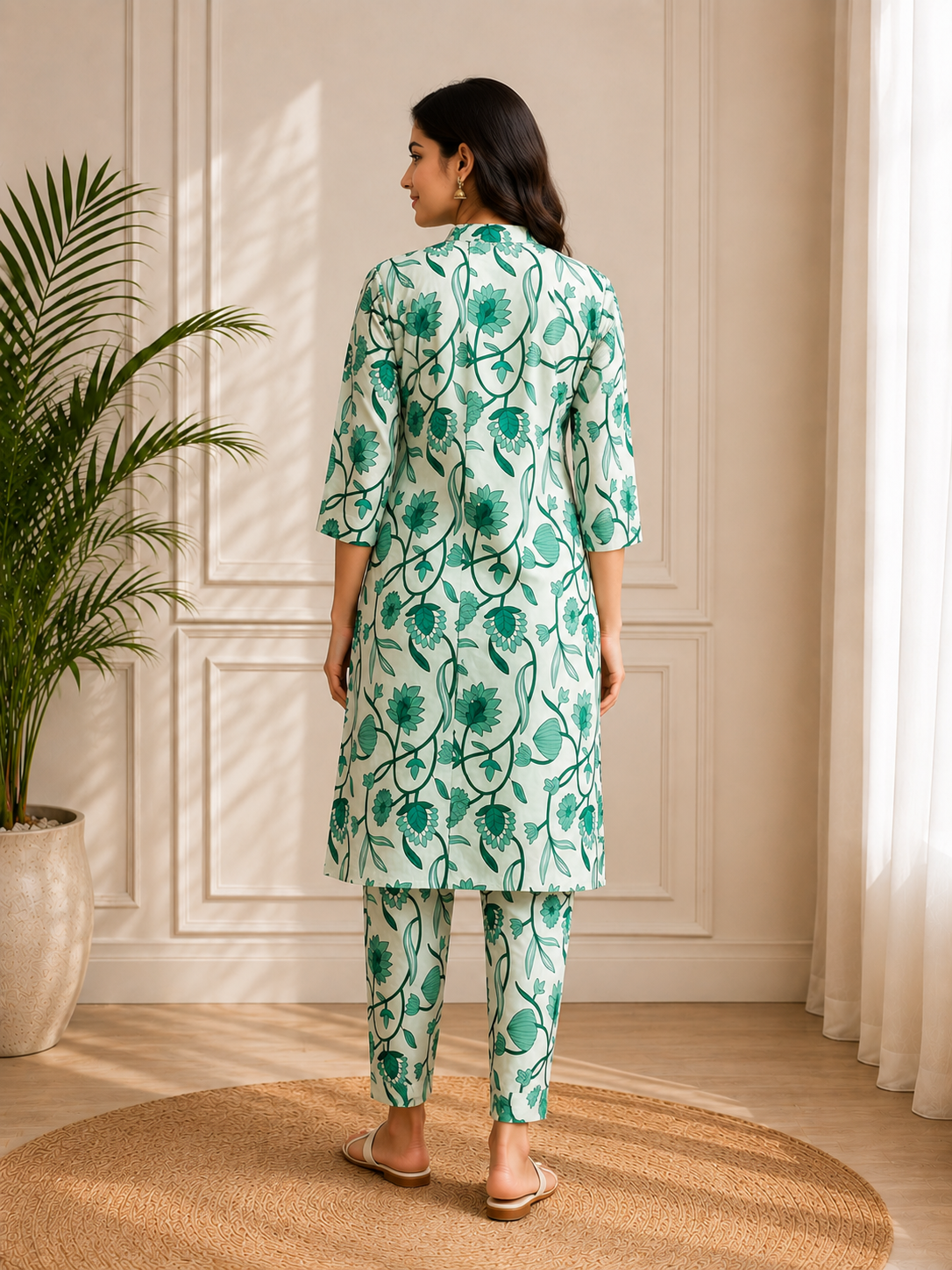 Women's Embroidered Cotton Blend Kurti with Pant Set | Design DCVK-07