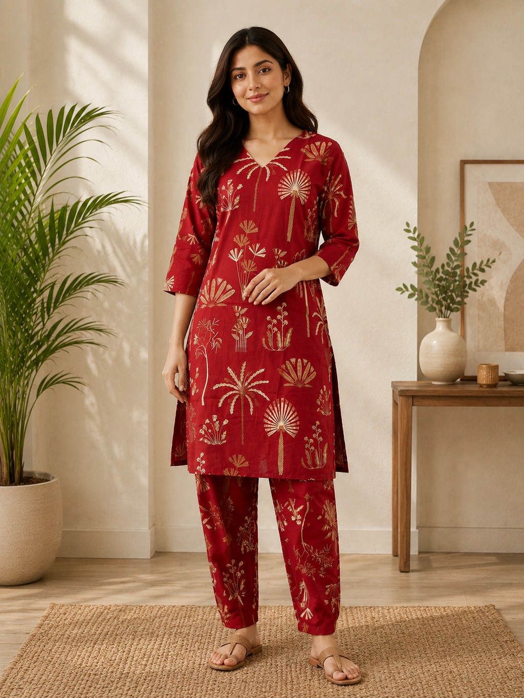 Women's Cotton Blend Embroidered Kurti with Pant Set | DCVK-08