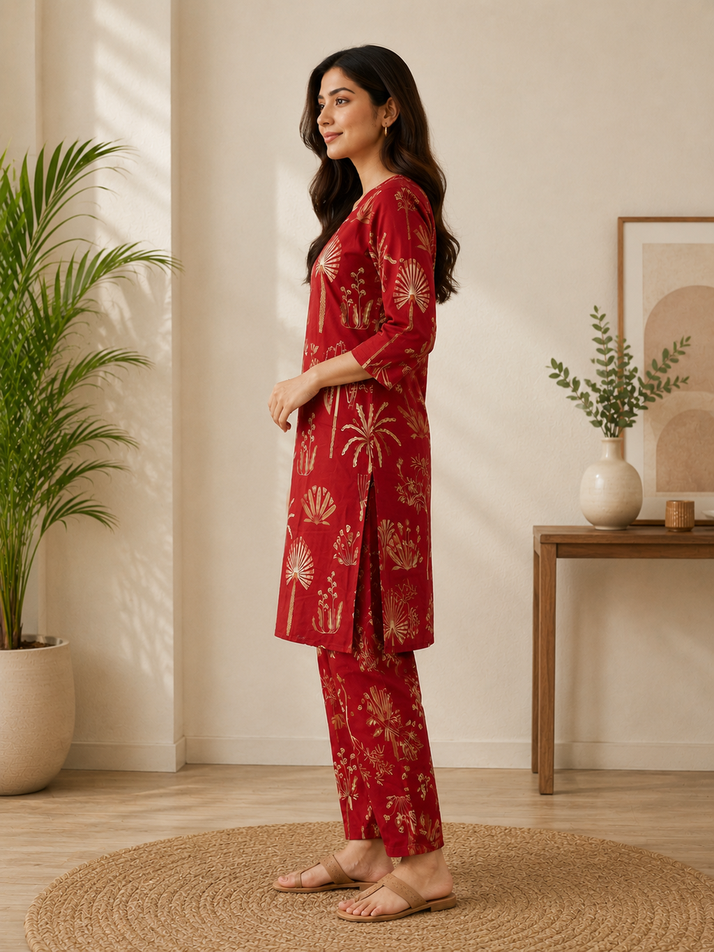 Women's Cotton Blend Embroidered Kurti with Pant Set | DCVK-08