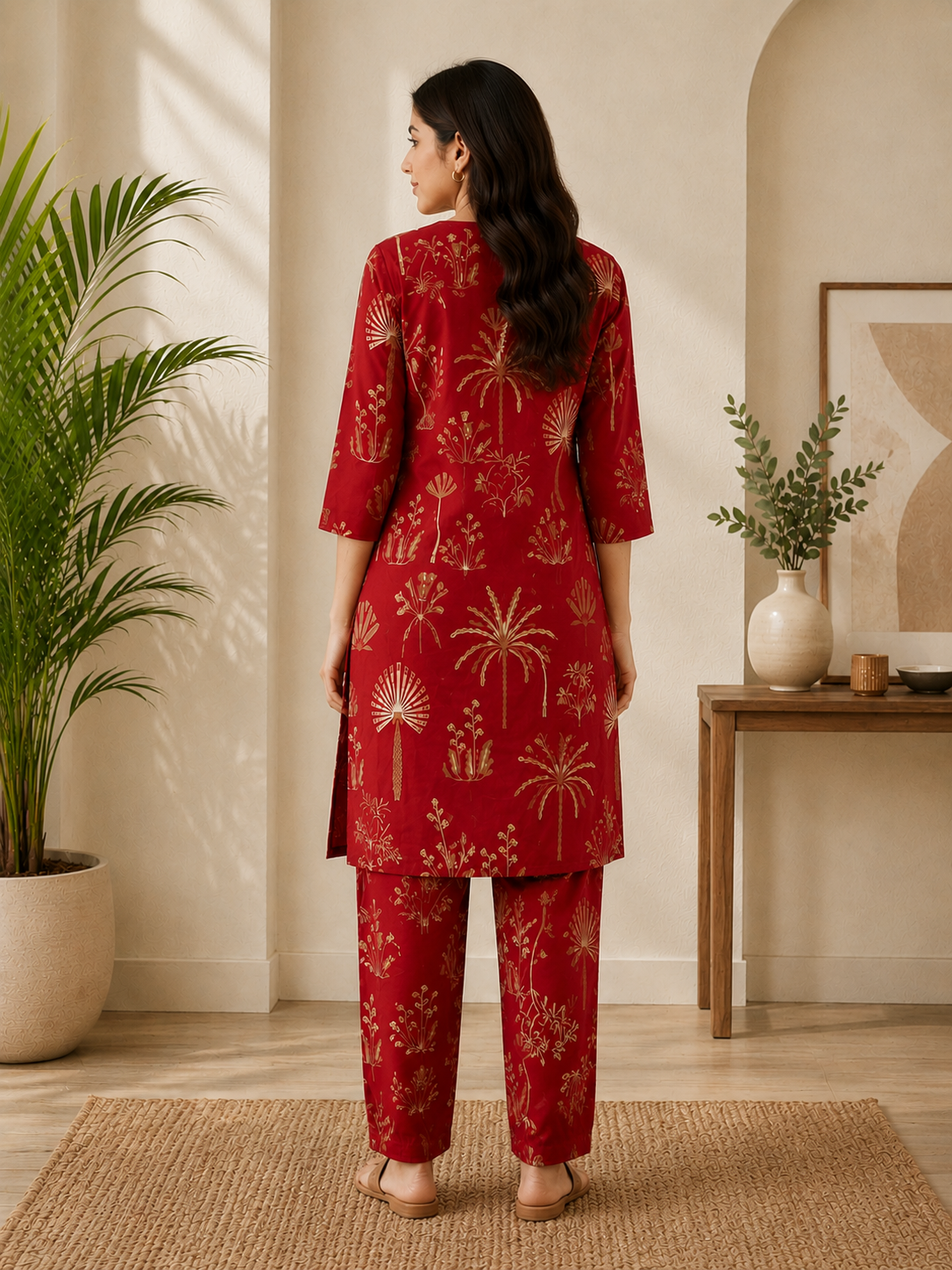Women's Cotton Blend Embroidered Kurti with Pant Set | DCVK-08
