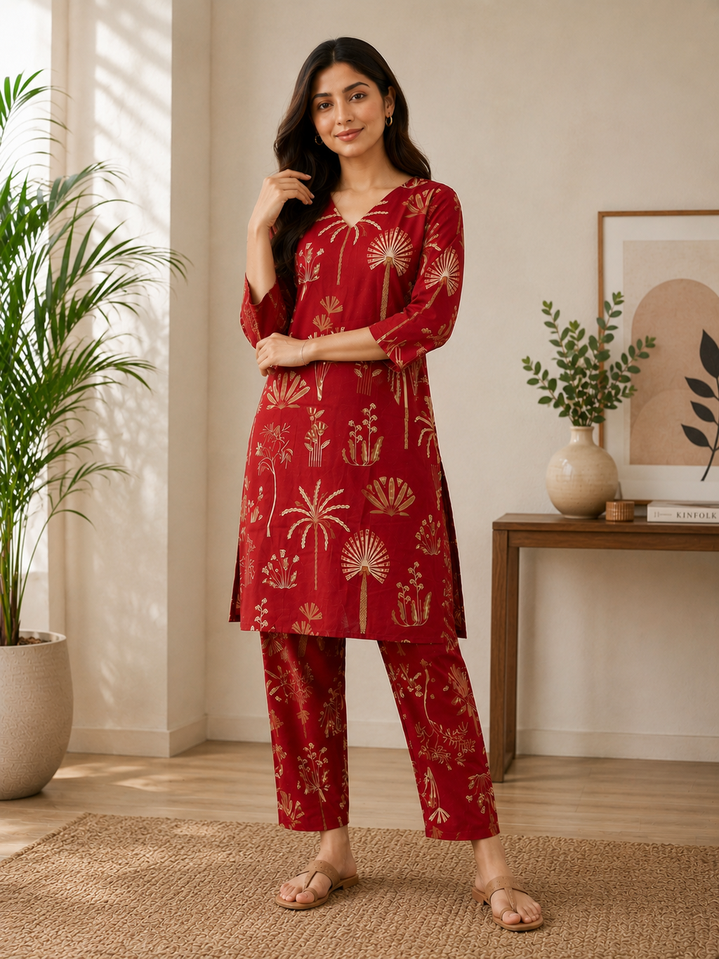 Women's Cotton Blend Embroidered Kurti with Pant Set | DCVK-08