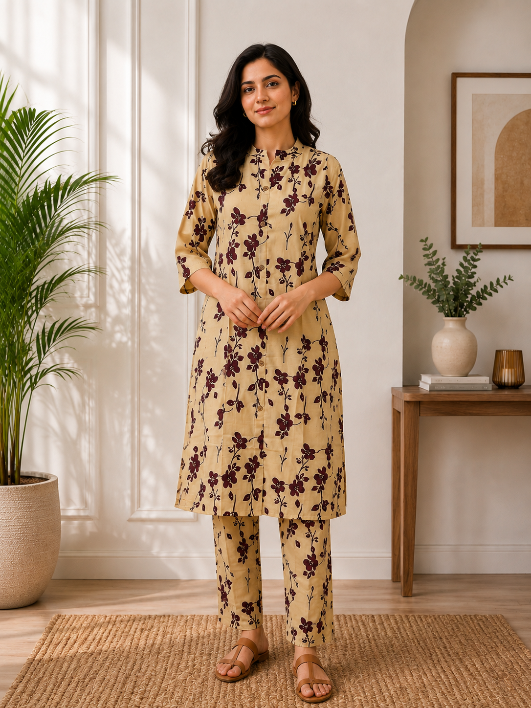 Women's Cotton Blend Embroidered Kurti with Pant Set | DCVK-09