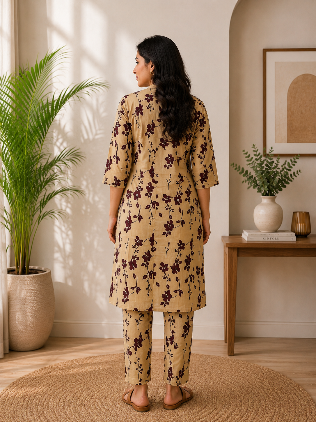 Women's Cotton Blend Embroidered Kurti with Pant Set | DCVK-09