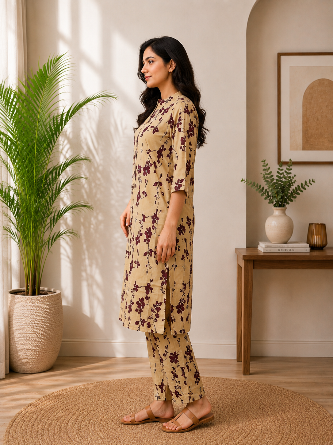 Women's Cotton Blend Embroidered Kurti with Pant Set | DCVK-09