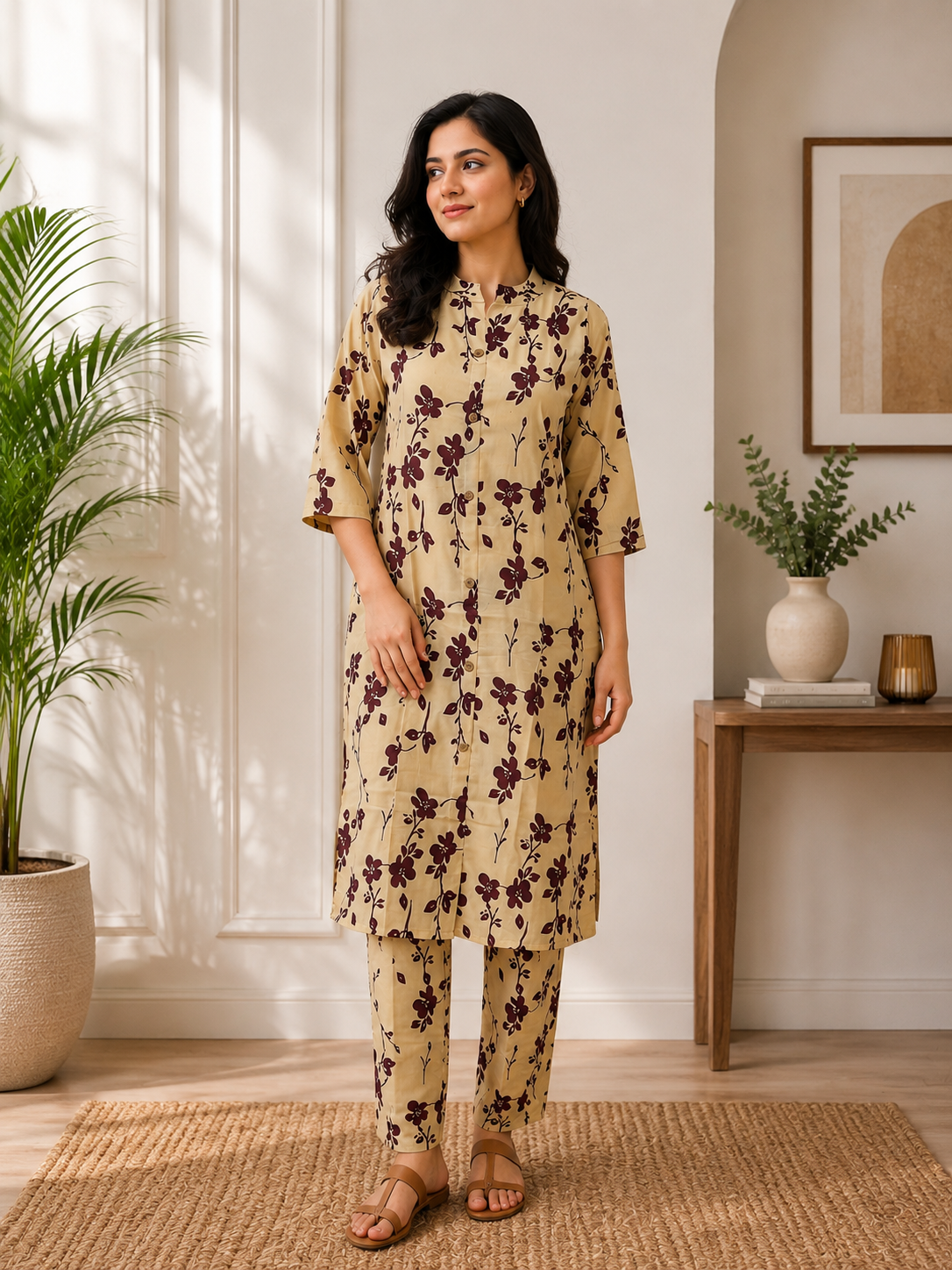 Women's Cotton Blend Embroidered Kurti with Pant Set | DCVK-09