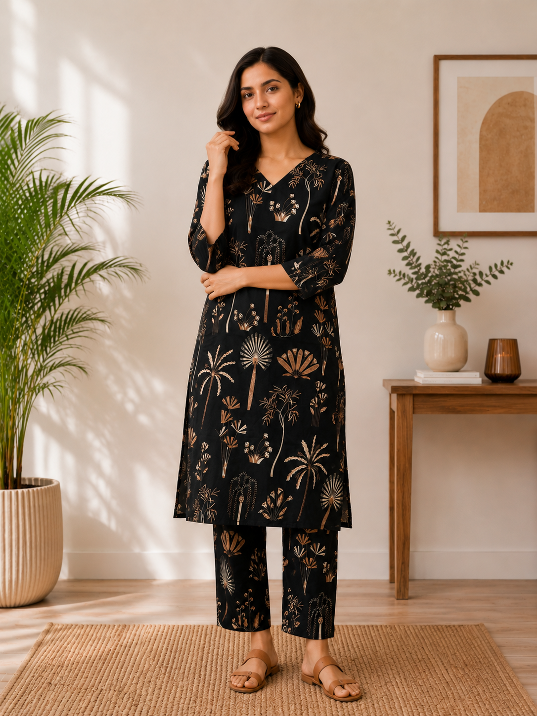 Women's Cotton Blend Embroidered Kurti with Pant Set | DCVK-10