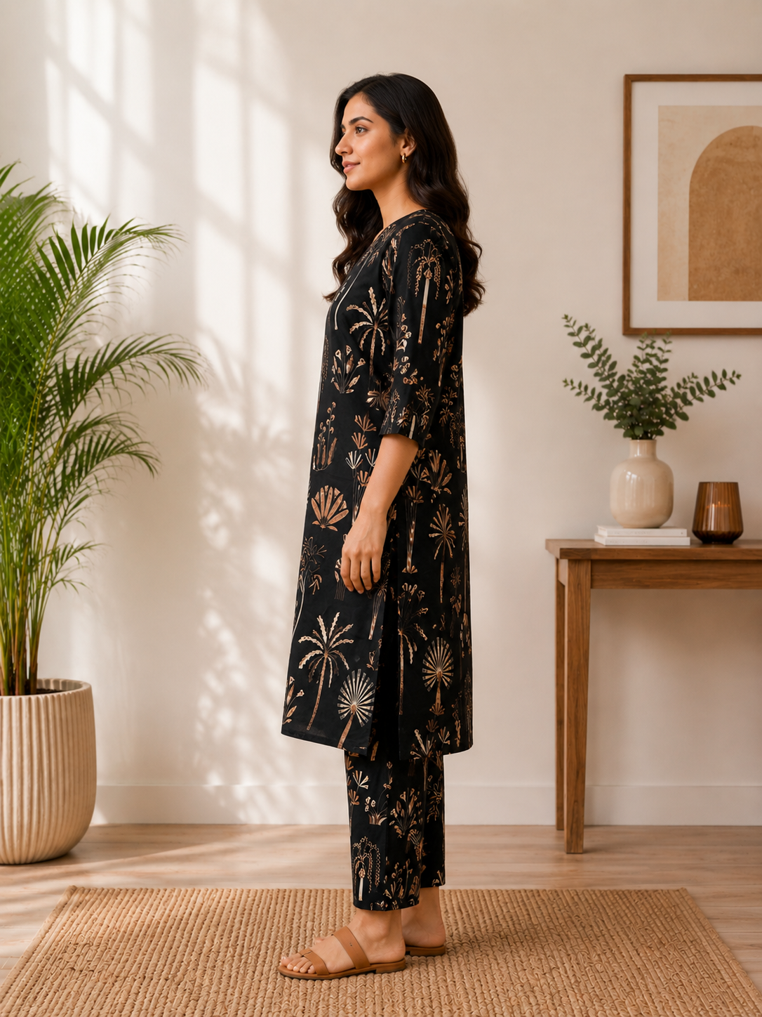 Women's Cotton Blend Embroidered Kurti with Pant Set | DCVK-10