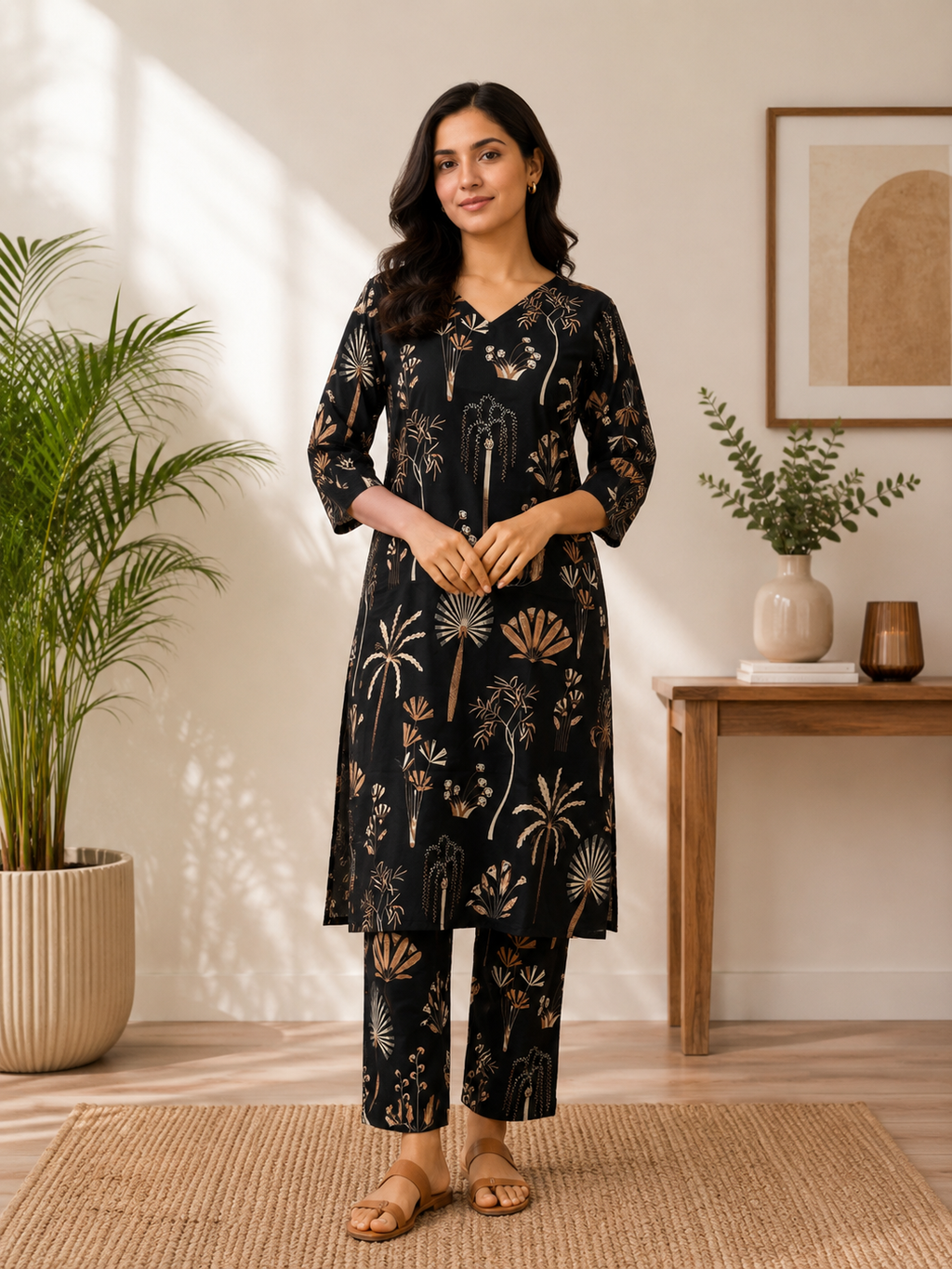 Women's Cotton Blend Embroidered Kurti with Pant Set | DCVK-10