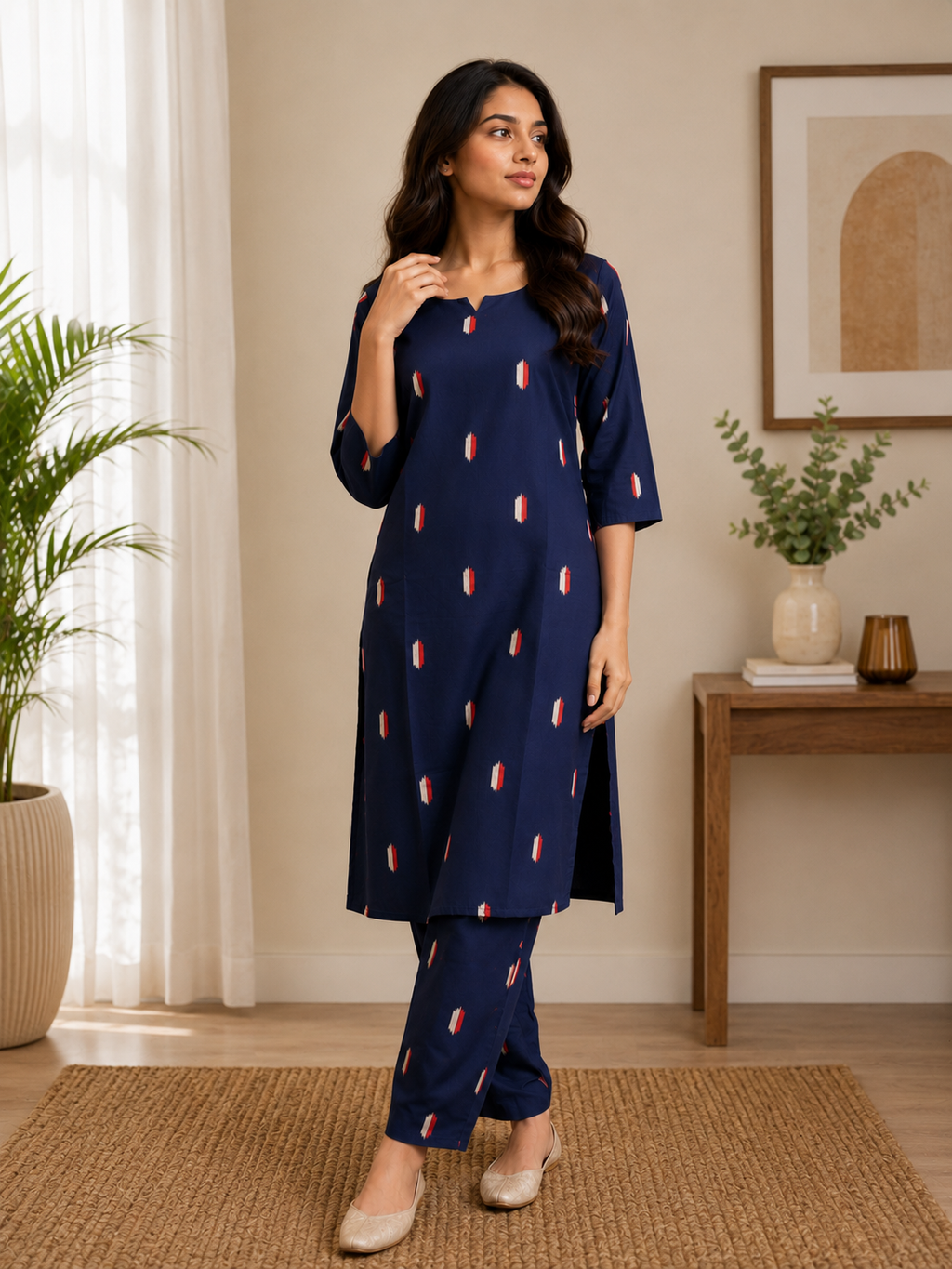 Women's Cotton Blend Embroidered Kurti with Pant Set | DCVK-11