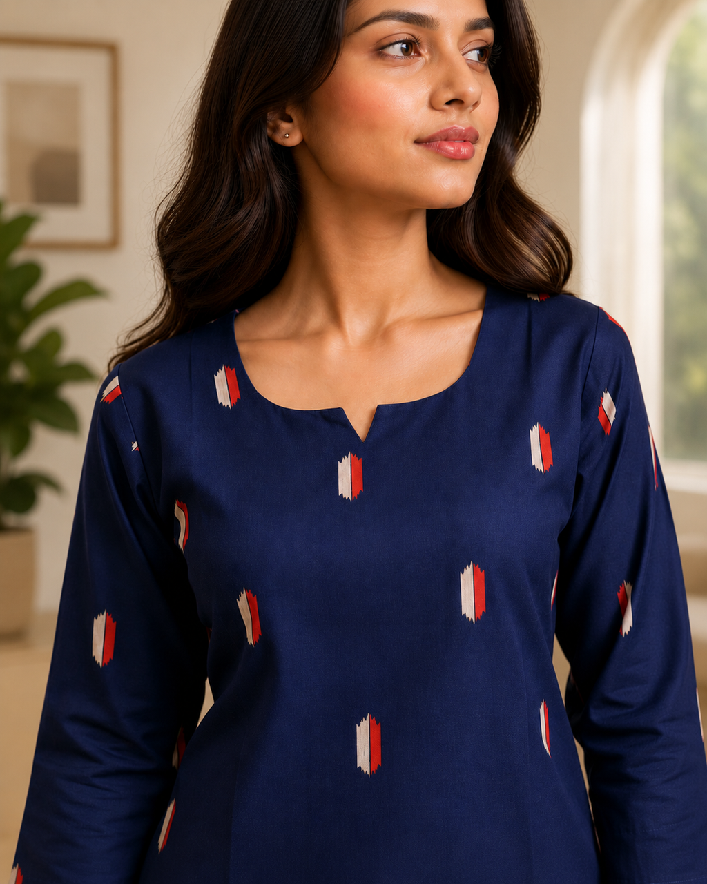 Women's Cotton Blend Embroidered Kurti with Pant Set | DCVK-11