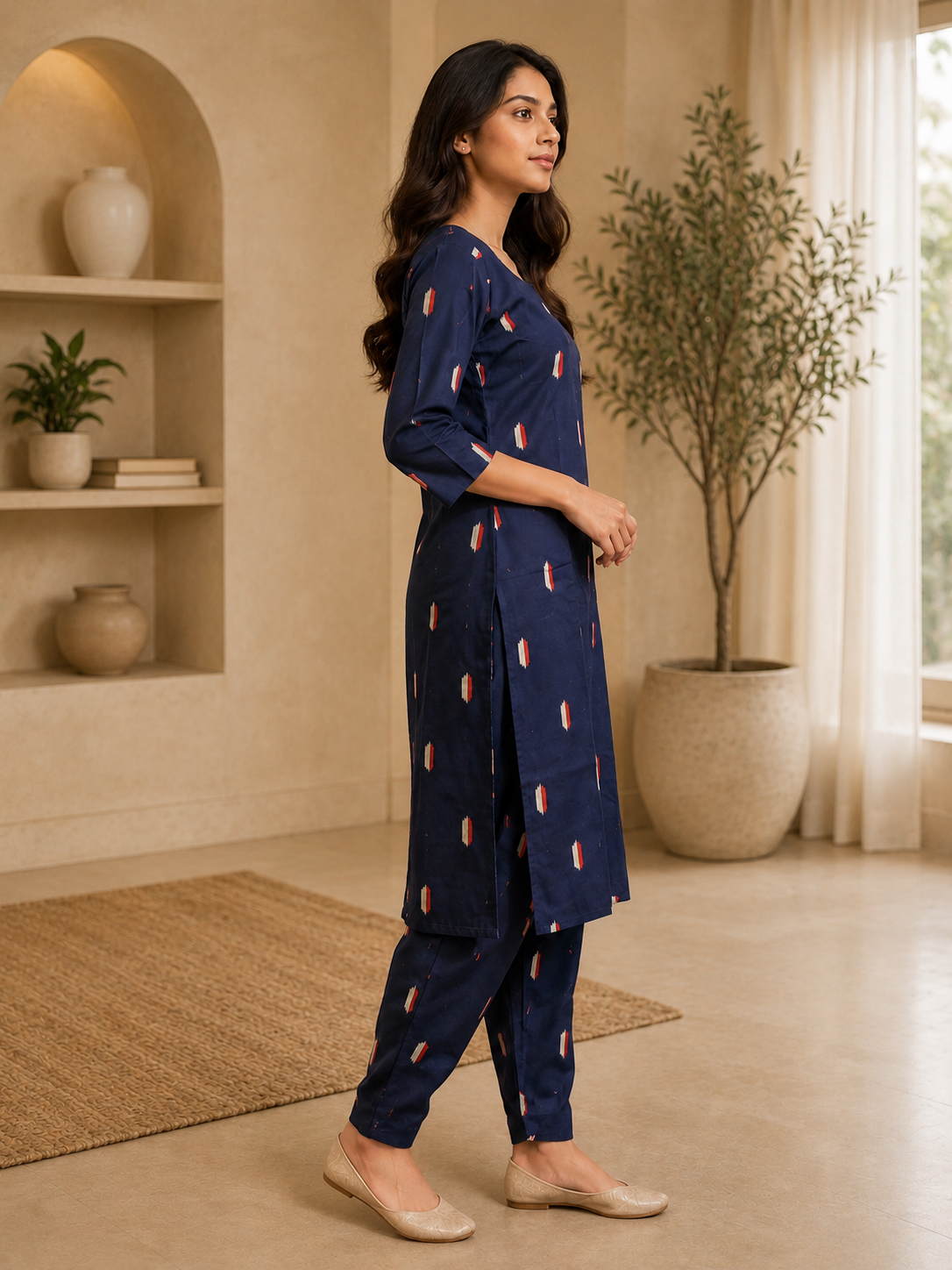 Women's Cotton Blend Embroidered Kurti with Pant Set | DCVK-11