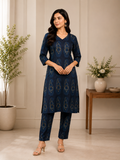 Women's Cotton Blend Embroidered Kurti with Pant Set | DCVK-12