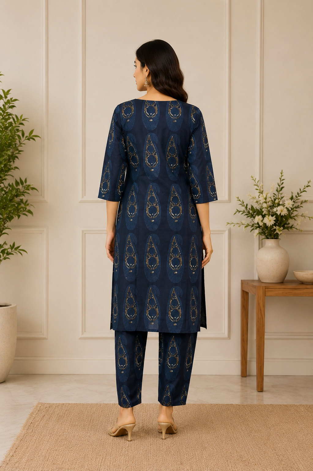 Women's Cotton Blend Embroidered Kurti with Pant Set | DCVK-12