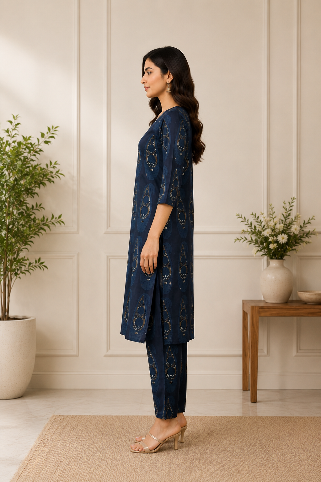 Women's Cotton Blend Embroidered Kurti with Pant Set | DCVK-12