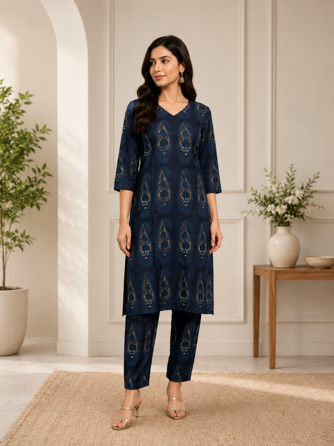 Women's Cotton Blend Embroidered Kurti with Pant Set | DCVK-12
