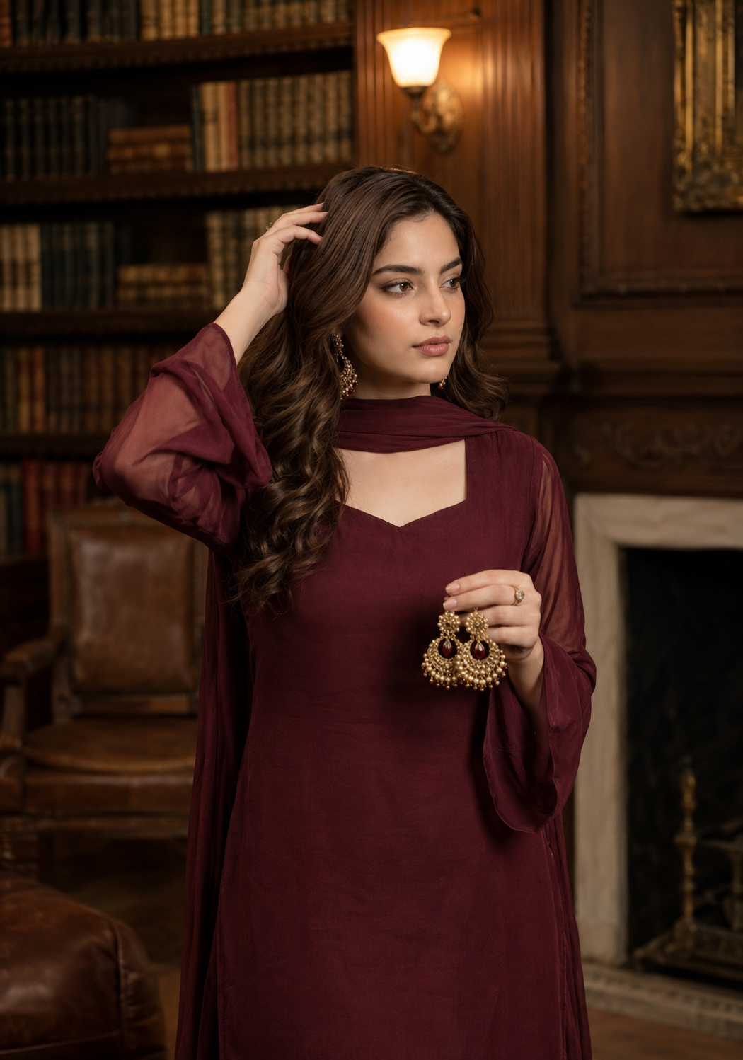 Women's Ethnic V neck Co-Ord Set with Palazzo and Dupatta