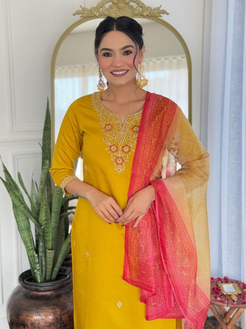Women's Embroidered Rayon Kurta Pant Dupatta Set | Designer Ethnic Suit | D697