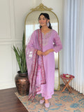 Women's Embroidered Rayon Kurti with Pant & Taby Dupatta Set | D701