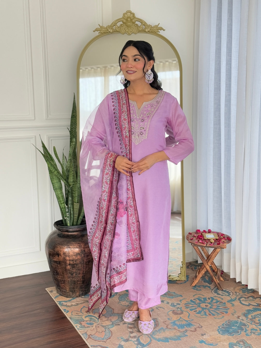 Women's Embroidered Rayon Kurti with Pant & Taby Dupatta Set | D701