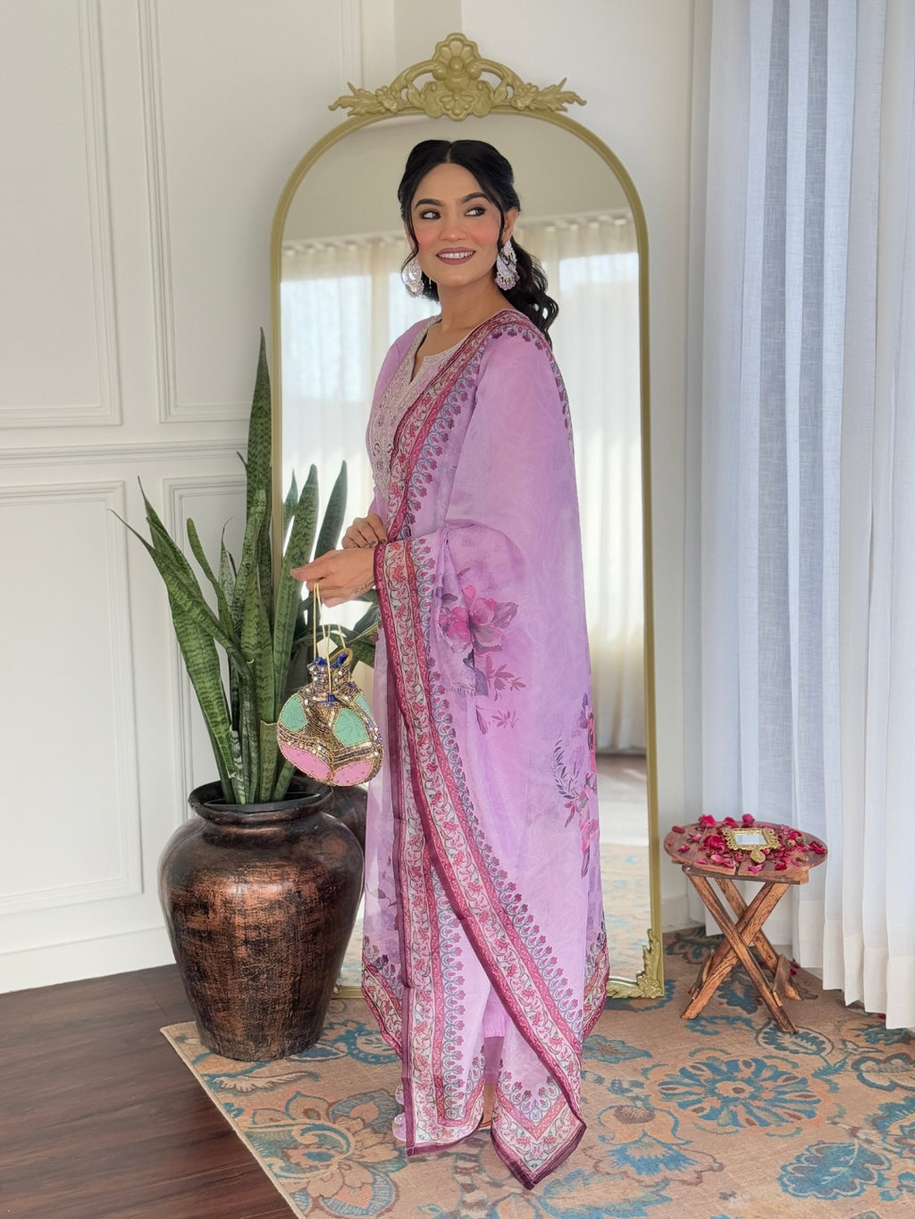 Women's Embroidered Rayon Kurti with Pant & Taby Dupatta Set | D701
