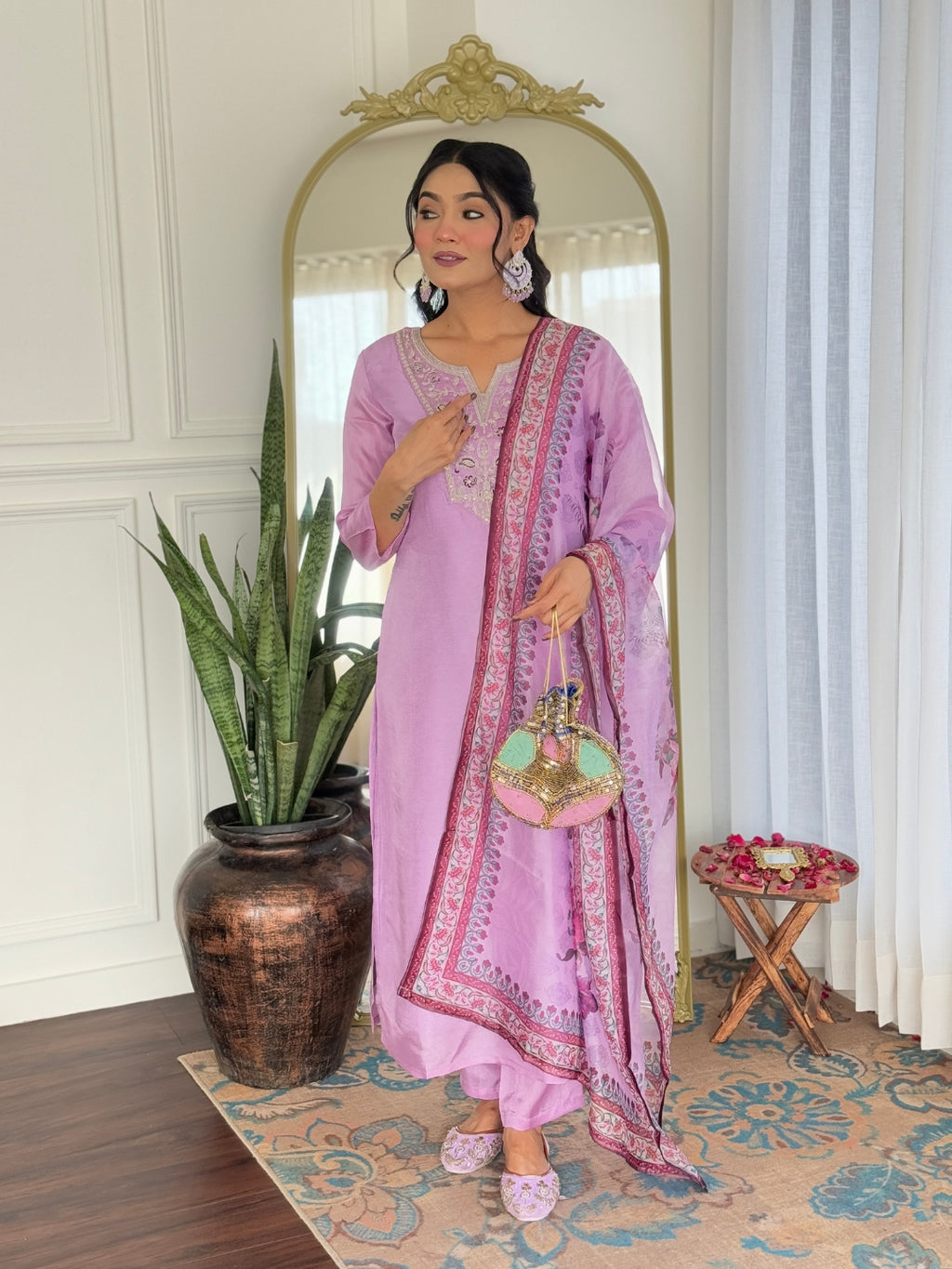 Women's Embroidered Rayon Kurti with Pant & Taby Dupatta Set | D701