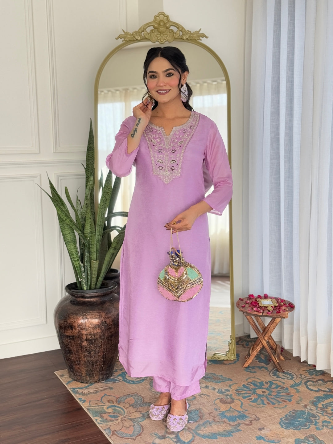 Women's Embroidered Rayon Kurti with Pant & Taby Dupatta Set | D701