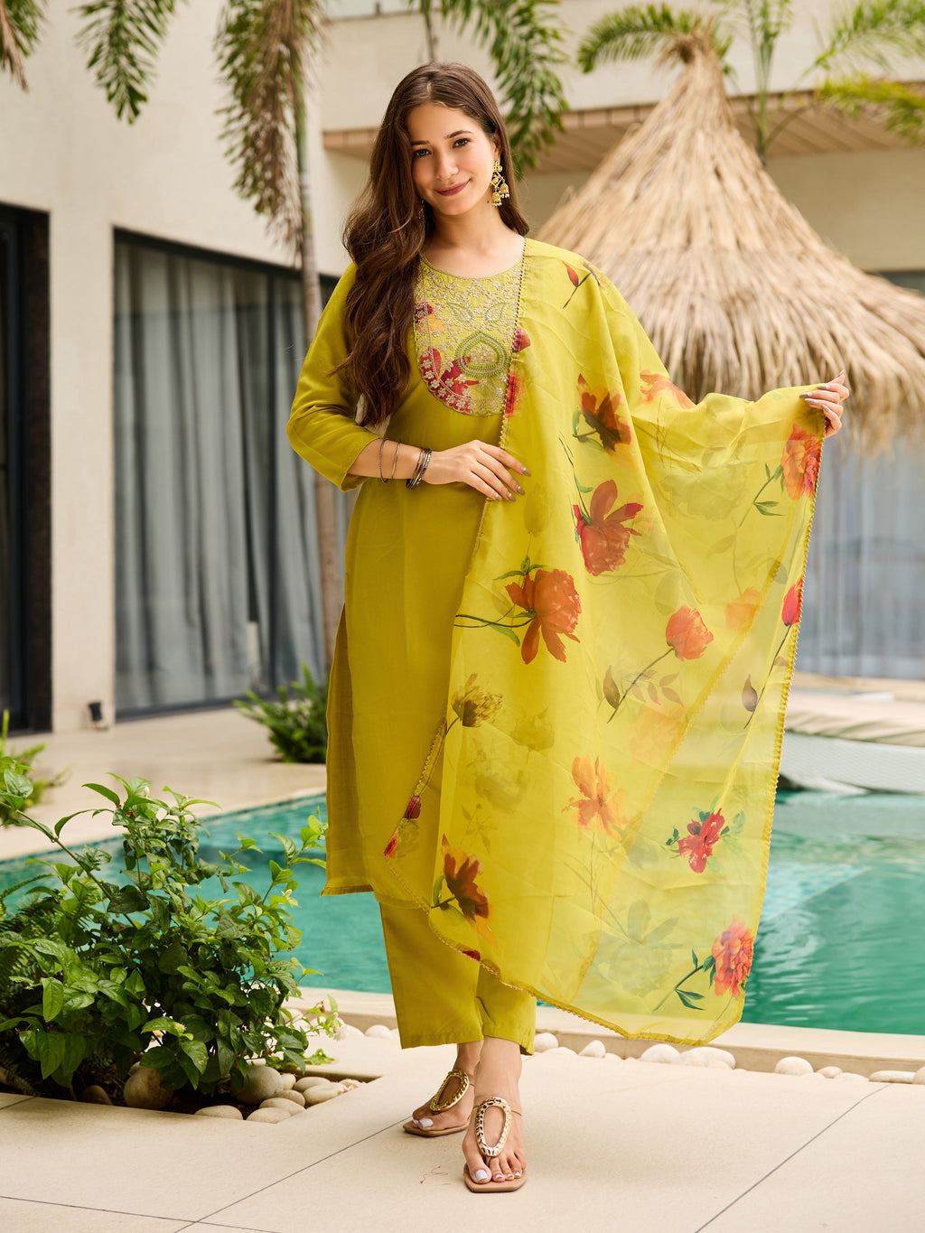 Women's Embroidered Rayon Kurta Set with Pant & Tabby Dupatta | Design D712