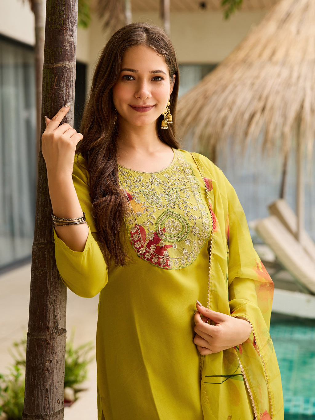 Women's Embroidered Rayon Kurta Set with Pant & Tabby Dupatta | Design D712