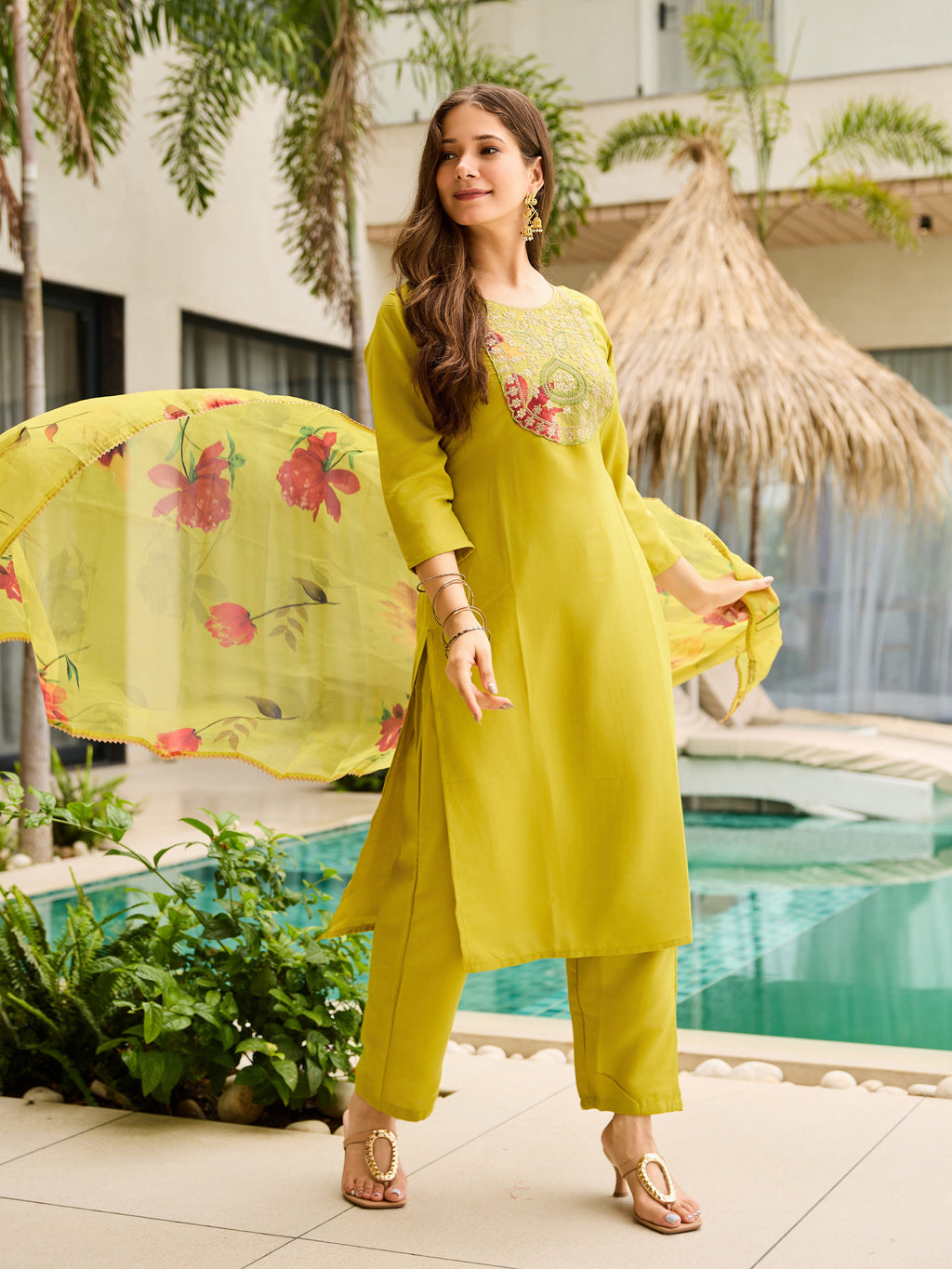 Women's Embroidered Rayon Kurta Set with Pant & Tabby Dupatta | Design D712