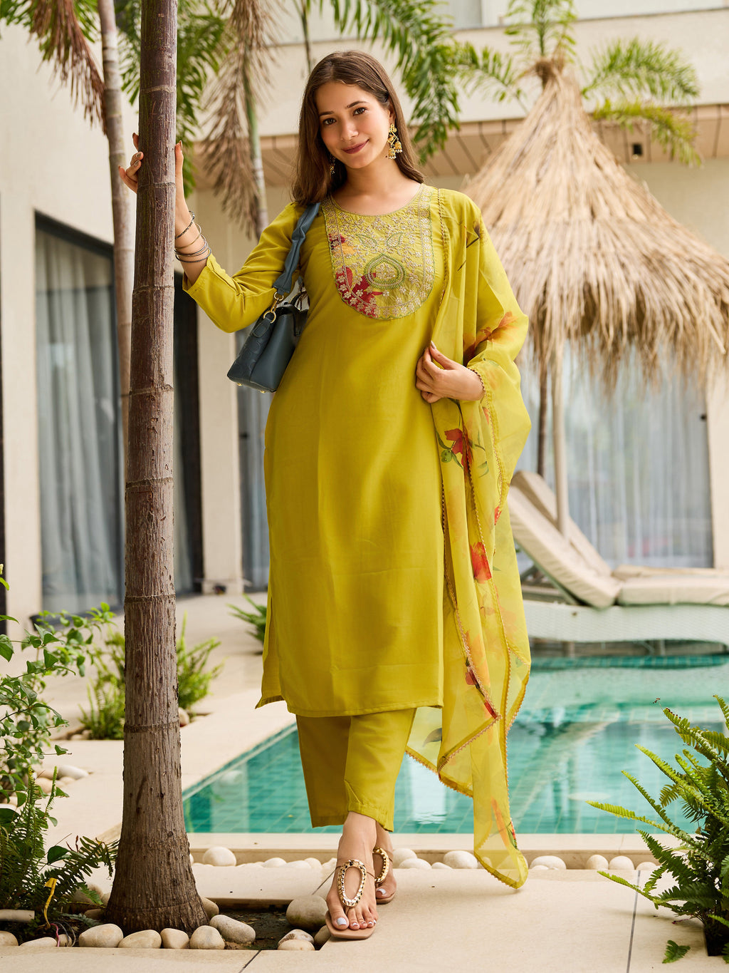 Women's Embroidered Rayon Kurta Set with Pant & Tabby Dupatta | Design D712