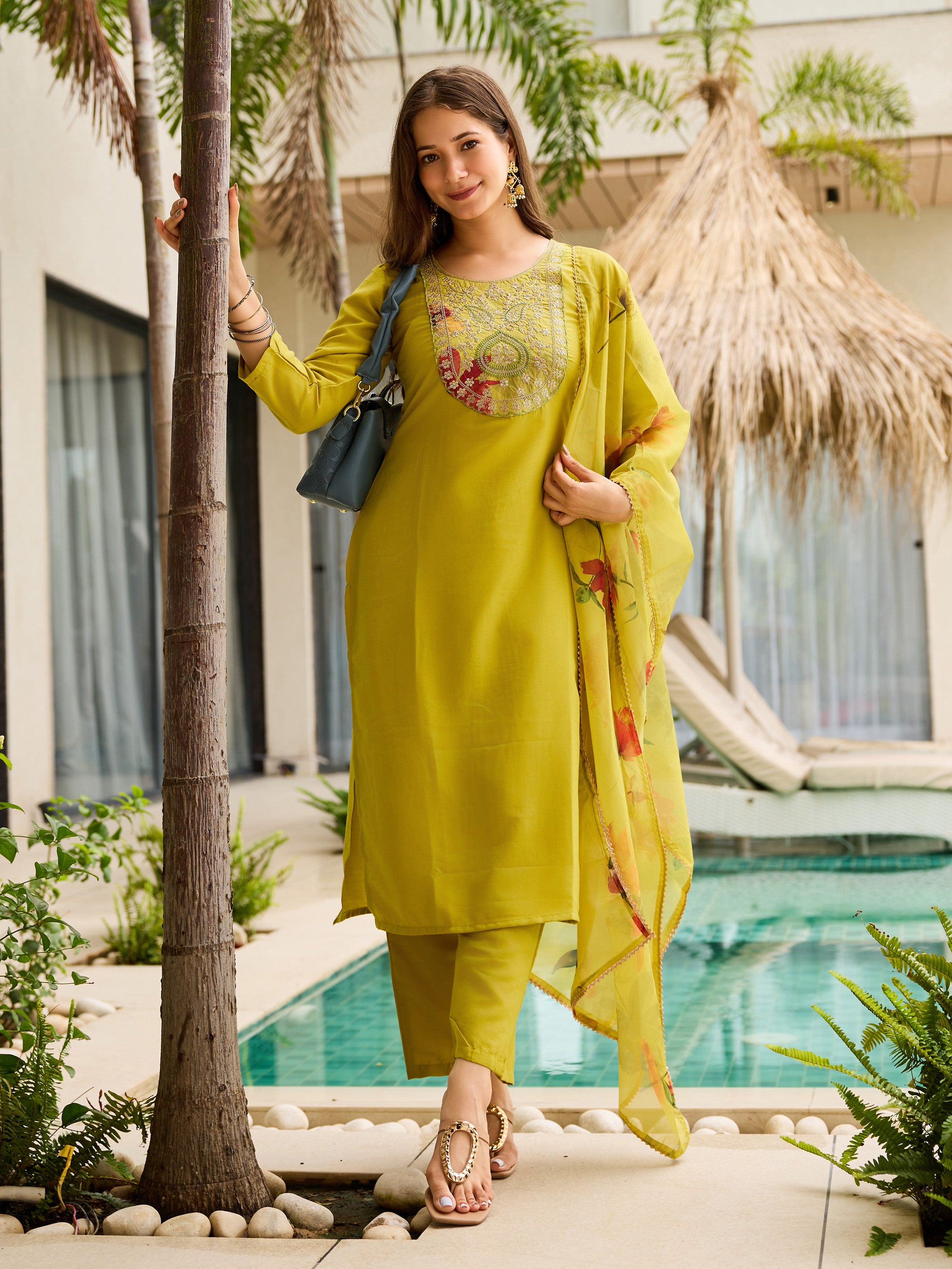 Women's Embroidered Rayon Kurta Set with Pant & Tabby Dupatta | Design D712