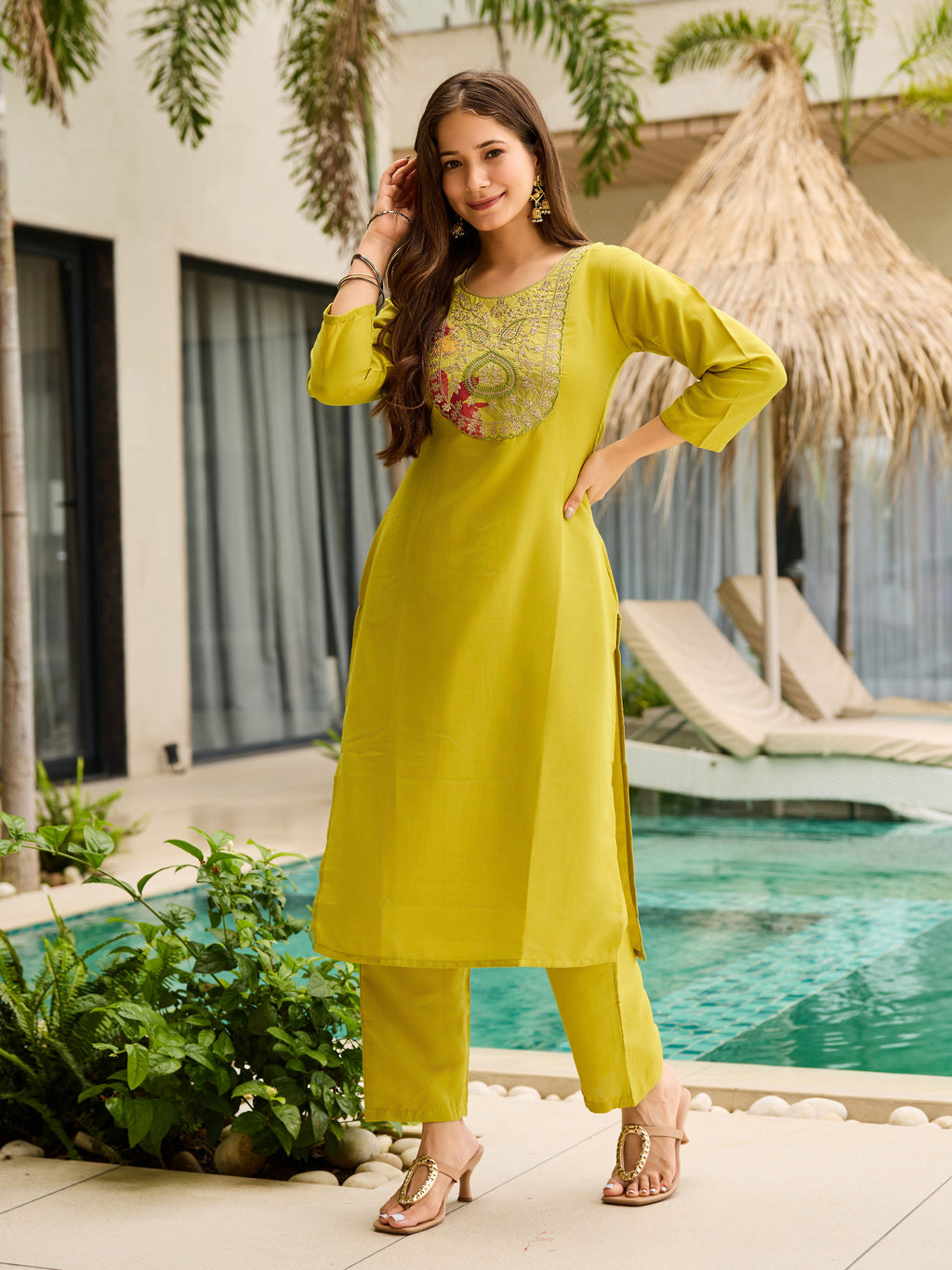 Women's Embroidered Rayon Kurta Set with Pant & Tabby Dupatta | Design D712
