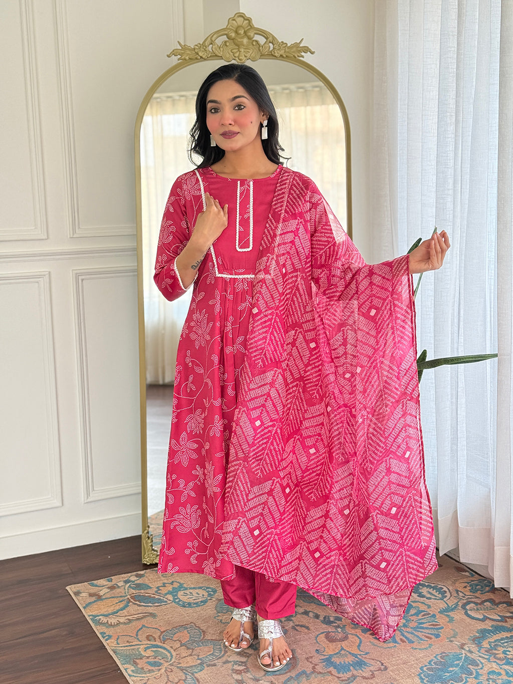 Women's Embroidered Rayon Kurti with Pant & Taby Dupatta Set | D722