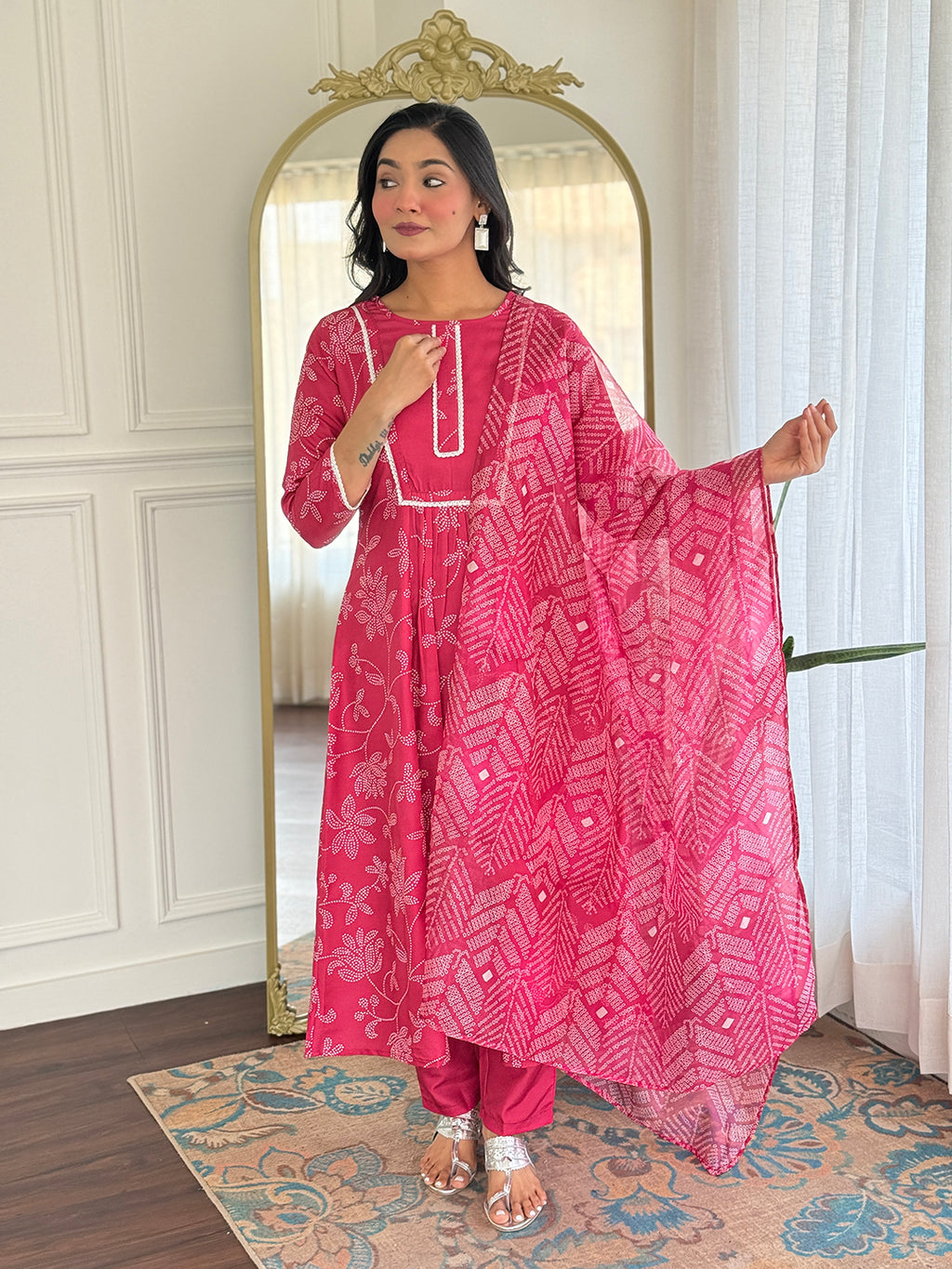 Women's Embroidered Rayon Kurti with Pant & Taby Dupatta Set | D722