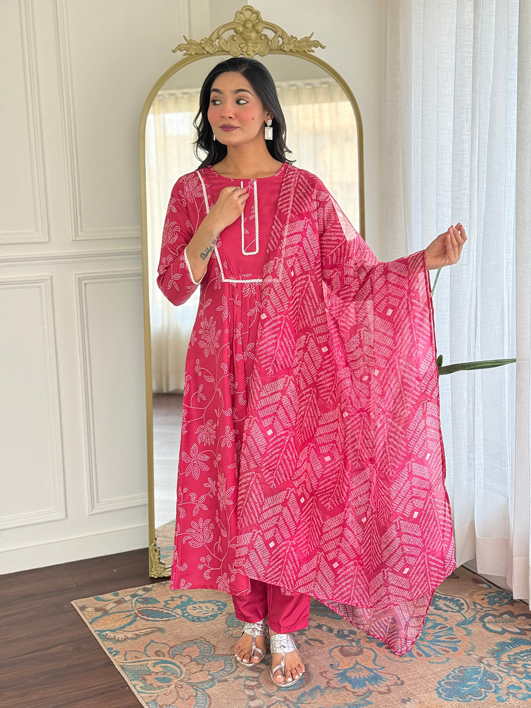 Women's Embroidered Rayon Kurti with Pant & Taby Dupatta Set | D722