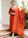 Women's Embroidered Kurti Pant Dupatta Set | Rayon | Design D748