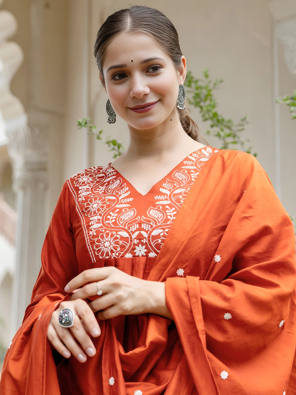 Women's Embroidered Kurti Pant Dupatta Set | Rayon | Design D748