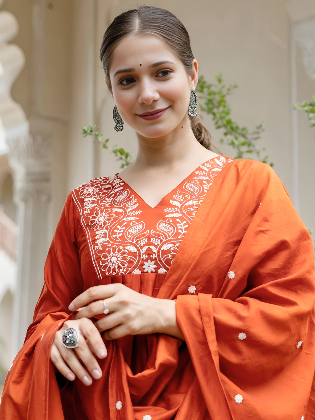 Women's Embroidered Kurti Pant Dupatta Set | Rayon | Design D748